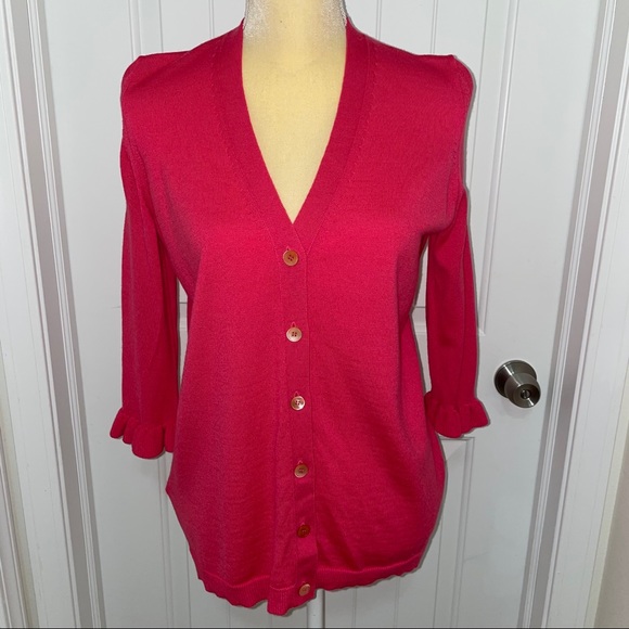 Miu Miu wool sweater pink ruffled 3/4 sleeves button up cardigan 40 small medium - Picture 2 of 8